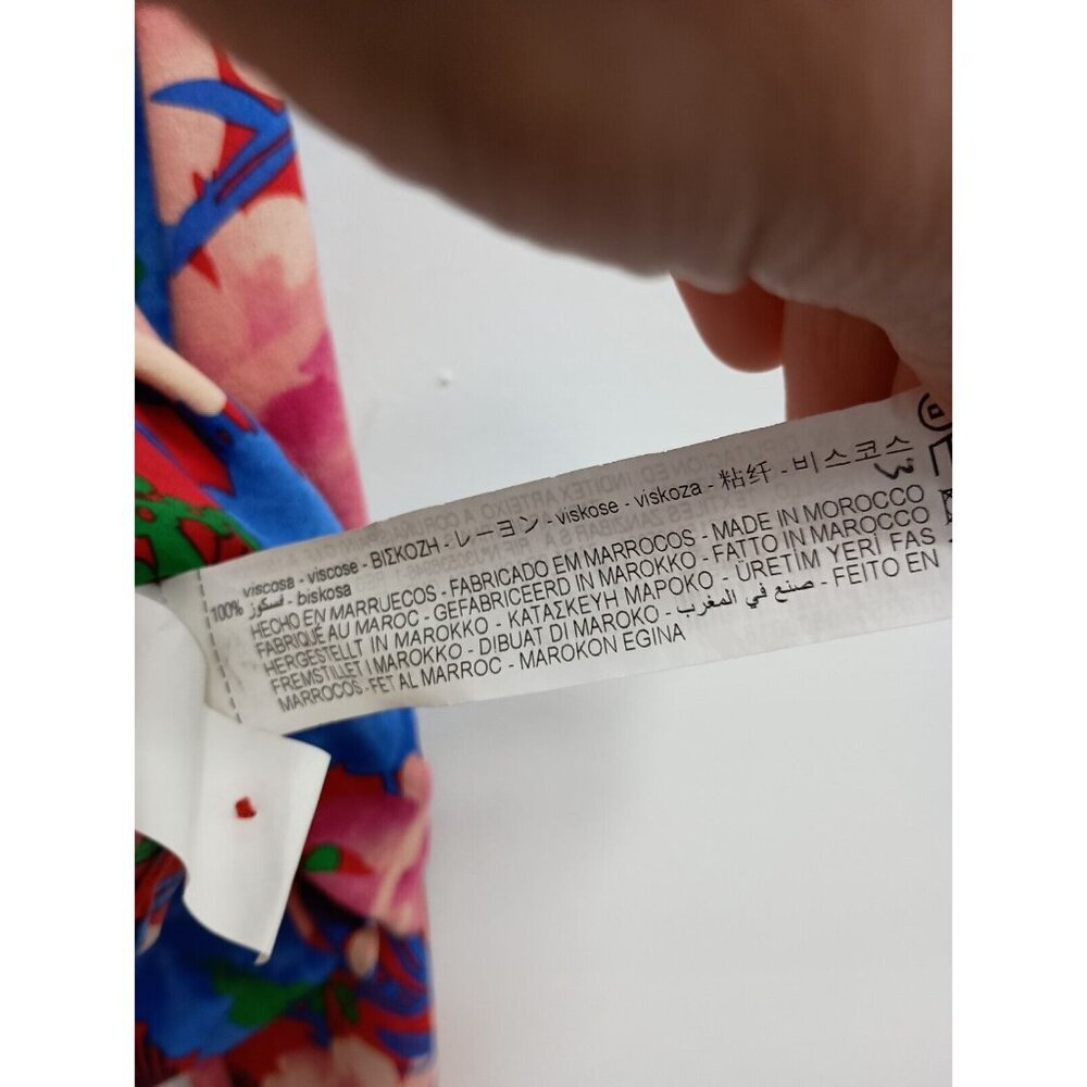 Zara Womens Blouse XS Red Blue Floral Drape Long Sleeve Crew Neck Pullover Top - Picture 7 of 10